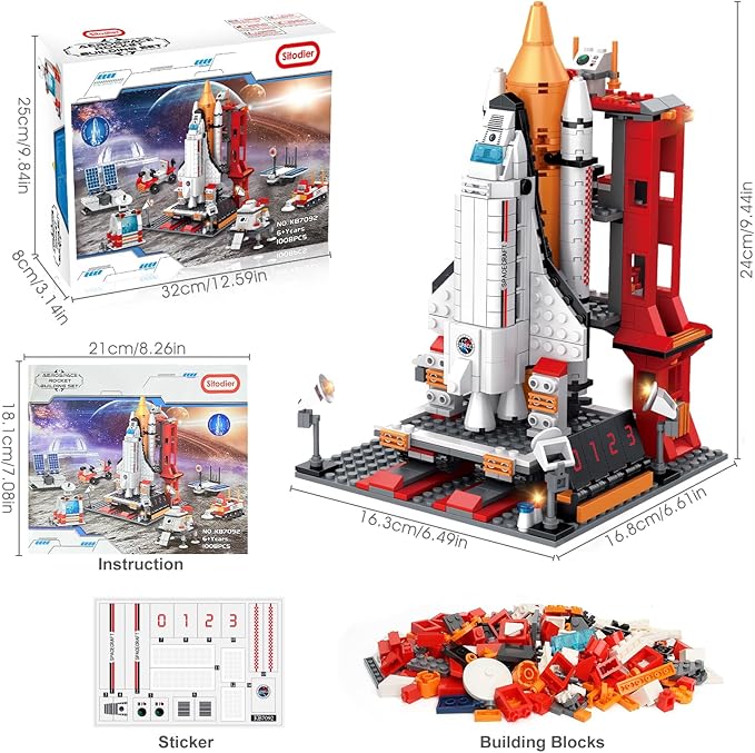 Space Exploration Shuttle Toys for 8-12 and 8-14 Years Boys Kids, 1008pcs 7 Models Aerospace Building Set with Heavy Transport Rocket and Launcher, Educational Construction Toy