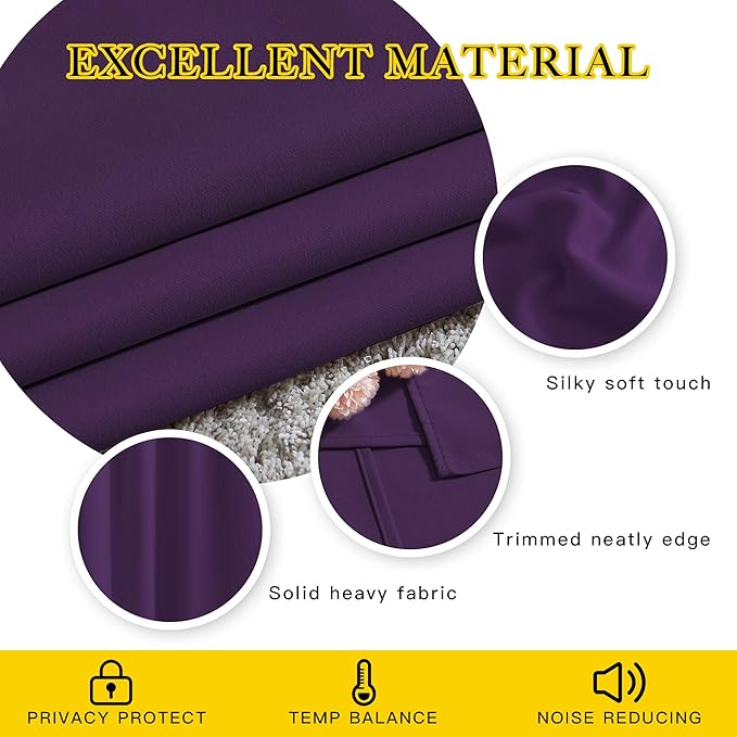 NICETOWN Room Darkening Curtains for Room Divider, Grommet Thermal Curtains Light & Sound Reducing Window Treatments for Sliding Glass Door, W66 x L110, Royal Purple, 2 Panels