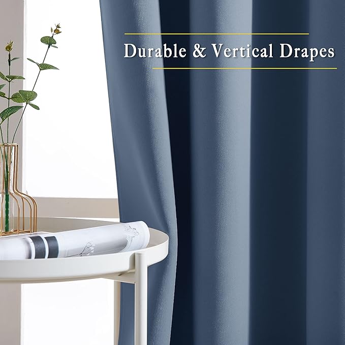 NICETOWN Bedroom Blackout 110 inch Curtains for Sliding Glass Door, Grommet Thermal Insulated Solid Window Treatments Sound Reducing for Living Room, W66 x L110, Stone Blue, Set of 2