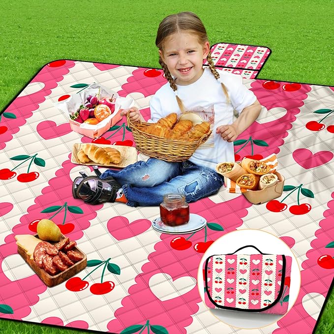 Poedist Extra Large Picnic Blanket Waterproof,80"x 80"Foldable Machine Washable Beach Blanket,Outdoor Blanket for 6-8 Adults,Suitable for Indoor Crawling,Park Beach,Camping,Hiking,Family Travel(Pink