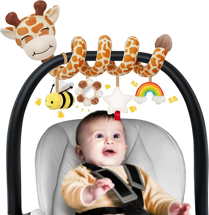 Spiral Car Seat Baby Toys 0-6 Months, Infant Carseat Sensory Toys Hanging Stroller Accessories, Newborn Shower Gifts for Baby Boys Girls Essentials | Cute Colorful Giraffe