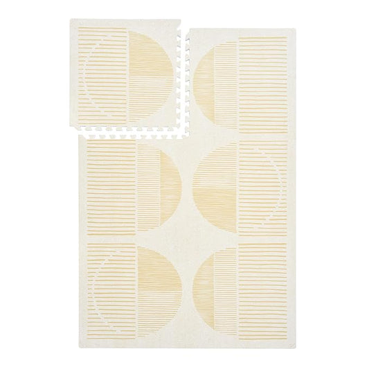 PopsyKosy Premium Exercise & Baby Foam Play Mats - Stylish & Large Non-Toxic Odorless Floor Mat - 6 Tiles - Spacious 6ft x 4ft - Peel-Resistant Reinforced, Soft Thick, Waterproof - Ecru Linen