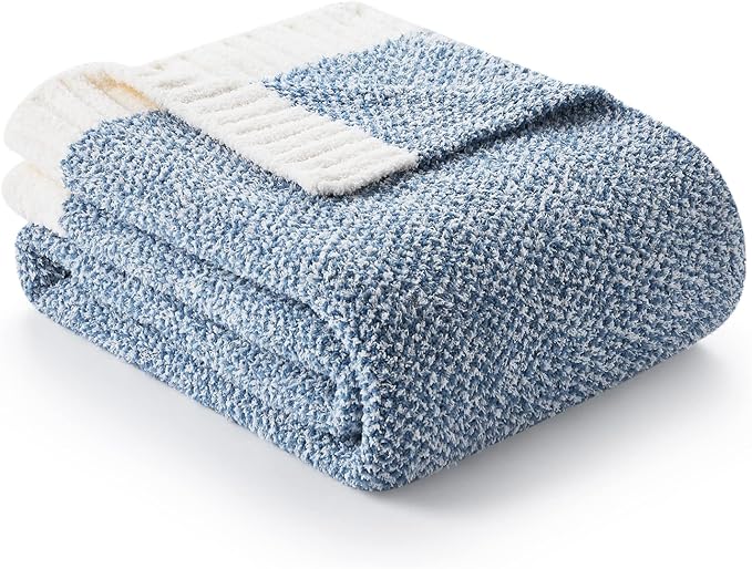 Snuggle Sac Heather Blue Throw Blanket for Couch, Oversized Throw XL Super Soft Warm Blankets Cozy Knit Fuzzy Lightweight Throws for Sofa, Bed, Camping, Picnic, Heather Blue, 50x70 inches