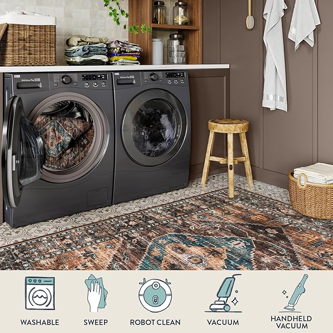 Lahome Door Rugs for Entryway Indoor - 2x3 Washable Stain Resistant Kitchen Rug Rubber Backing Ultra-Thin Small Door Mats Indoor Entrance, Vintage Print Throw Rug for Bathroom Bedroom