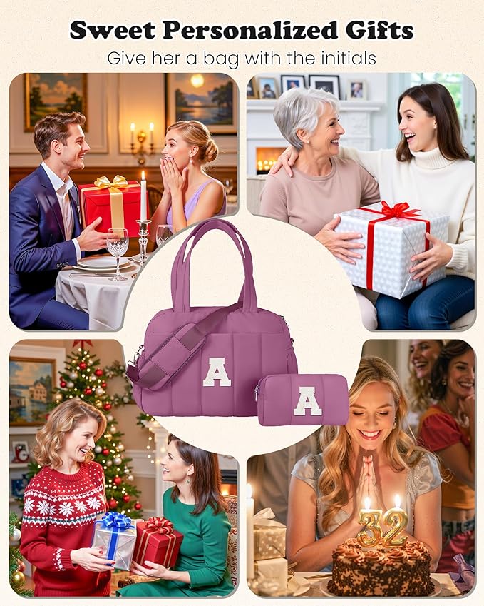 Duffle Bag with Initial, Spend The Night Bags for Women，Overnight Bag with Wet Pocket，Sister Gift, Gifts for Women-Lightweight Travel Bags Personalized Gym Tote with Makeup Pouch