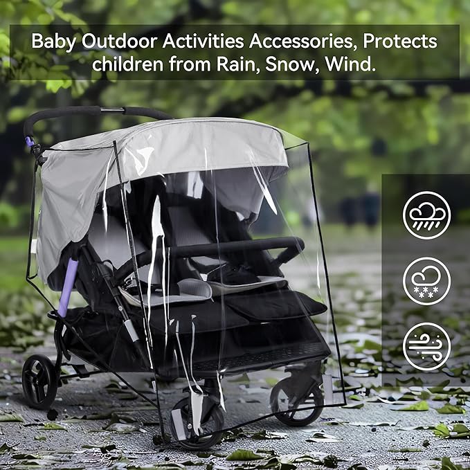 bemece Double Stroller Rain Cover, Weather Shield Double Stroller for Side by Side Seats Twin Stroller, Baby Outdoor Activities Accessories, Protects Children from Rain, Snow, Wind