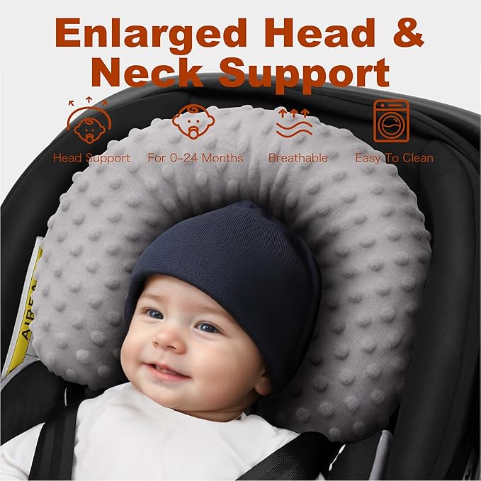 Pro Goleem Infant Car Seat Head Neck Body Support, Ultra-Soft Minky and Microfiber Newborn Car Seat Insert, Perfect for Car Seat, Stroller, 2-in-1 Reversible, for Boys and Girls, Gray