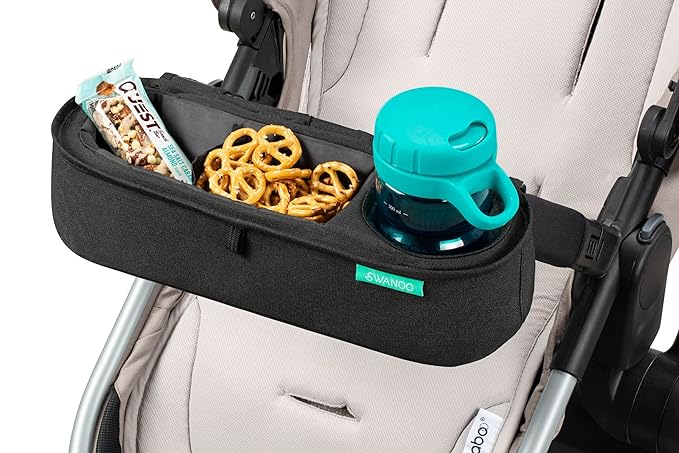 Universal Stroller Tray with Insulated Sippy Cup Holder - Upgraded Rigid Frame Stays Upright - Exclusive Non Slip Straps Firmly Grip Stroller Bar. Universal Stroller Snack Tray Attachment