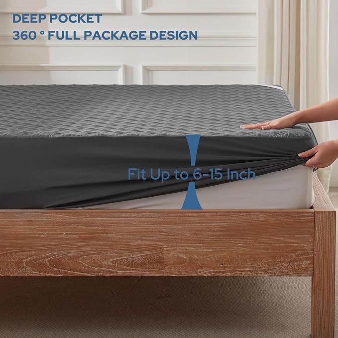 2 Pack Waterproof Mattress Protector, Twin XL Size Mattress Pad with Deep Pocket 6"-15" Depth, Soft Breathable Dirt-Proof Single Bed Mattress Cover for Bedroom, Dorm Room (Gray)