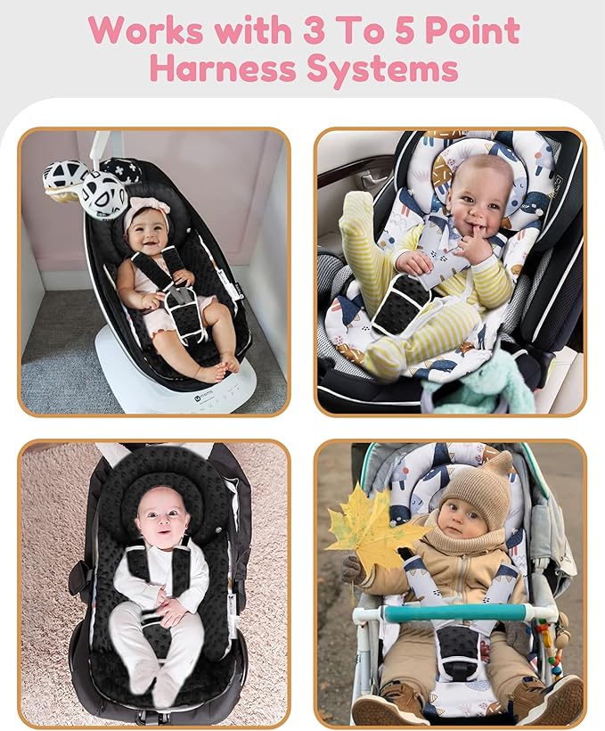 Infant Car Seat Insert with Removable Cushion for Baby Preemie Newborn Infant, Reversible carseat Insert Head Body Support Fits for Stroller, Baby Swing, Rocker, Bouncer, Bassinet - Black