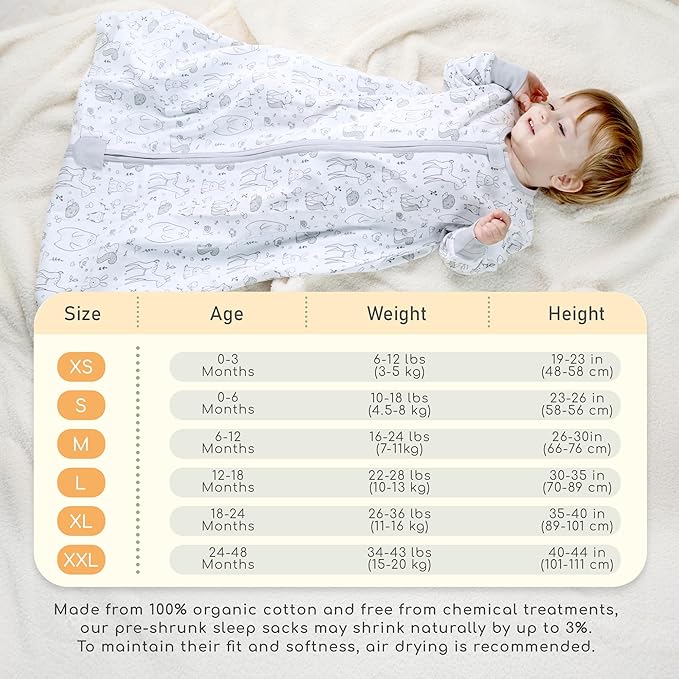 Mama Cheetah Baby Sleep Sack with Sleeves, 0.5 TOG Organic Cotton Wearable Blanket and Two-Way Zipper, Swaddle Transition Long Sleeve Sleeping Bag for Newborn Infant Toddler, 0-6 Months