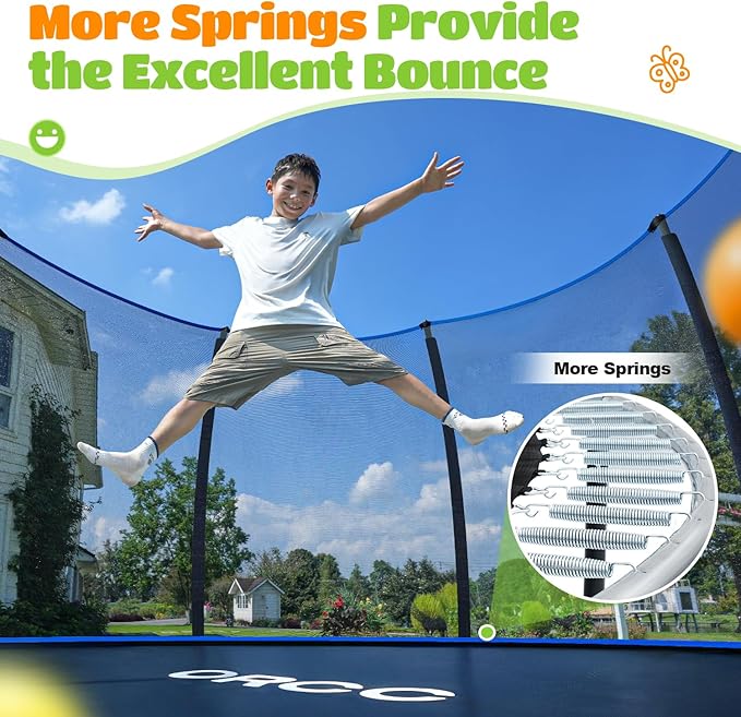 ORCC Trampolines CPSIA Approved 450LBS Weight Capacity 16 15 14 12 10 FT with Safety Enclosure Net Recreational Trampoline for Kids Family Outdoor Backyard