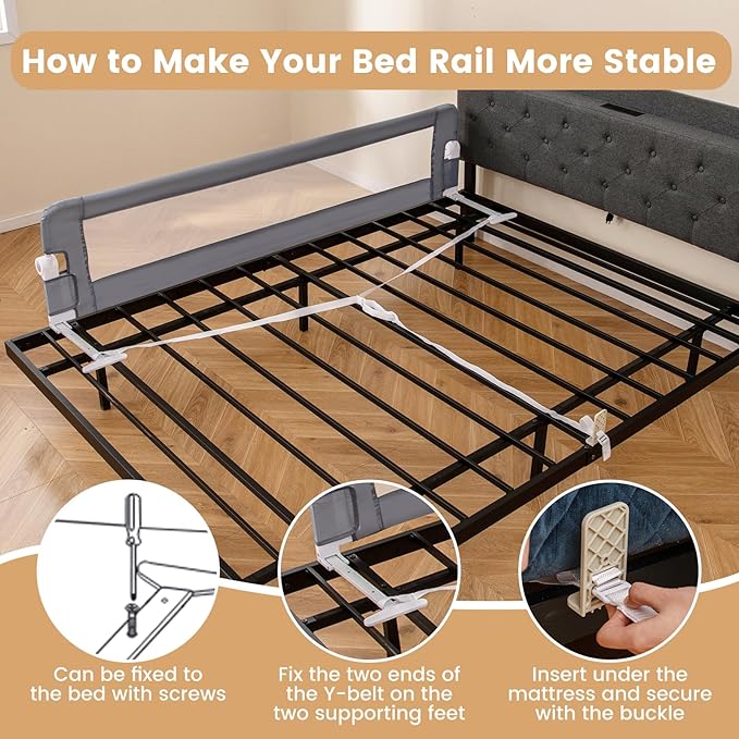 HONEY JOY Bed Rail for Toddlers, Extra Long, Foldable Portable Swing Down Safety Bed Guard Rail, Toddler Bed Rails for Crib, King Queen Full Twin Size Bed Mattress (Light Gray, 1 Pack, 71 Inch)