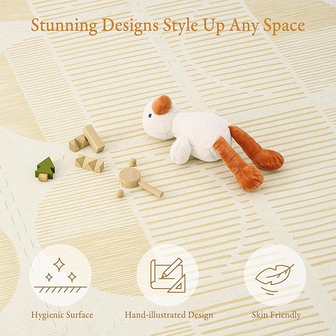 PopsyKosy Premium Exercise & Baby Foam Play Mats - Stylish & Large Non-Toxic Odorless Floor Mat - 6 Tiles - Spacious 6ft x 4ft - Peel-Resistant Reinforced, Soft Thick, Waterproof - Ecru Linen