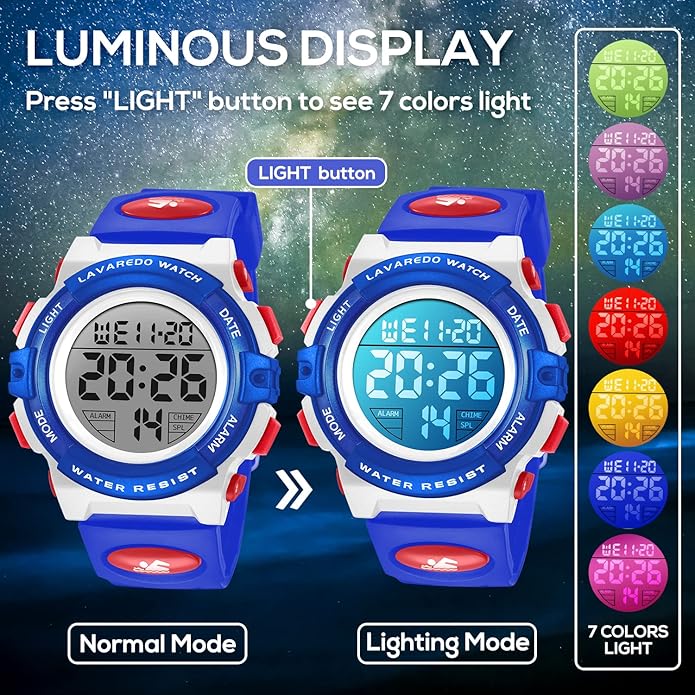 Kids Watch,Boys Watch for 3-15 Year Old Boys,Digital Sport Outdoor Multifunctional Chronograph LED 50 M Waterproof Alarm Calendar Analog Watch for Children with Silicone Band,Kids Gift