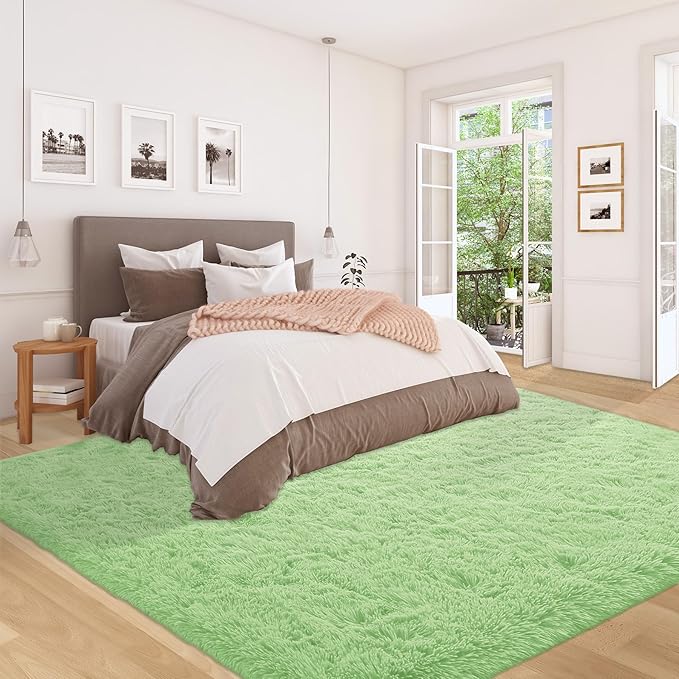5x8 Area Rug for Living Room: Fluffy Shag Soft Washable Rugs Fuzzy Plush Indoor Carpet for Bedroom Nursery Playroom Dorm Kids Girls Boys Room (Sage Green, 5'x8')