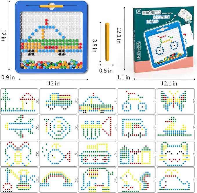Large Magnetic Dots Board for Toddlers, Magnetic Drawing Board for Kids, Magnetic Dot Art with Magnetic Pen, Montessori Preschool Education Travel Toys for Kids Boys Girls Age 2 3 4 5 6 7 8 Years Old
