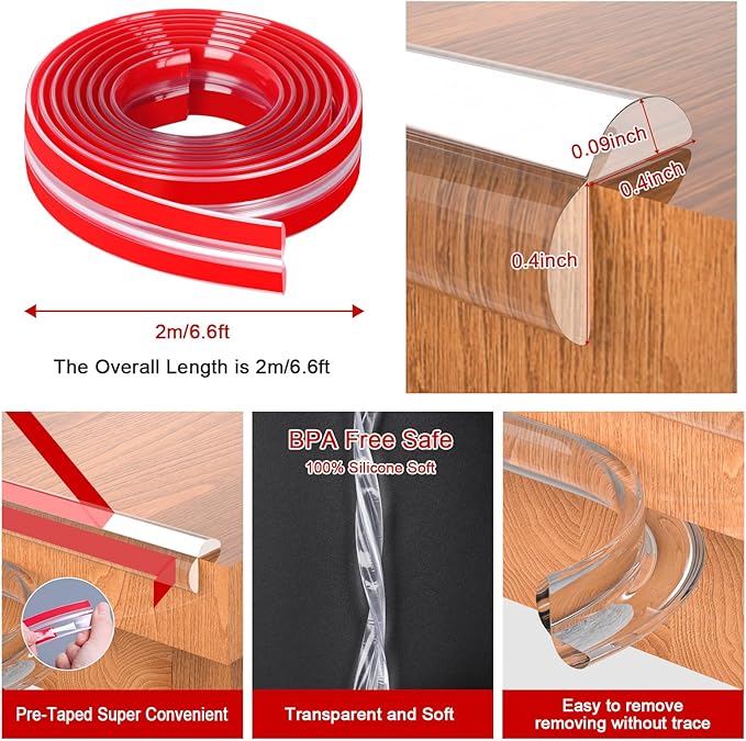 Corner Protectors Baby Proofing 6.6ft(2M) with 4 Corners,Corner Protector,Furniture Corner Guard & Edge Safety Bumpers, Soft Edge Protectors with Upgraded Pre-Taped Strong Adhesive