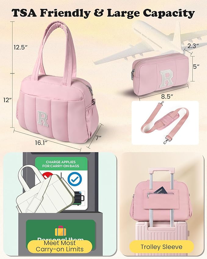 Tween Gift, Duffle Bag for Travel, Weekender Bags for Women，Initial Overnight Bag with Wet Pocket，Lightweight Travel Bags Personalized Gym Tote with Makeup Pouch