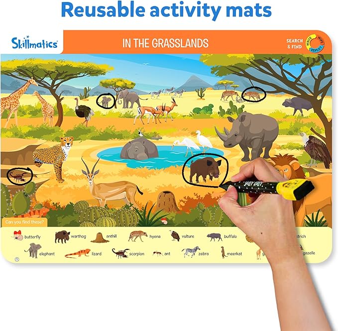 Skillmatics Search and Find Animals Educational Game - Reusable Preschool Learning Activities, Perfect for Toddlers & Kids Who Love Toys, Art & Crafts, Builds Vocabulary, Gifts for Ages 3, 4, 5, 6