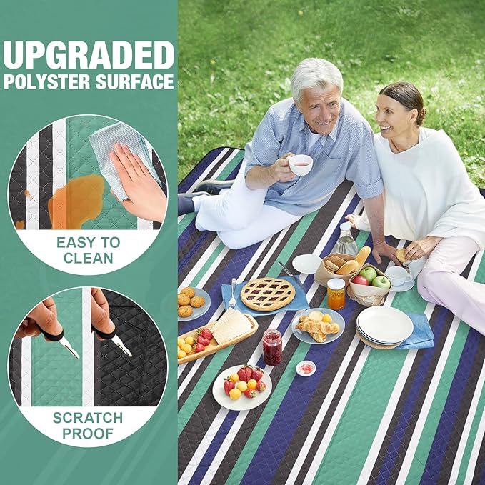 Picnic Blankets Outdoor Extra Large - 80"x80" Waterproof Beach Blanket, Machine Washable 3-Layer Foldable Park Mat with Sandproof Backing for Grass, Hiking, Travel, Concerts, Indoor (NavyBlue)