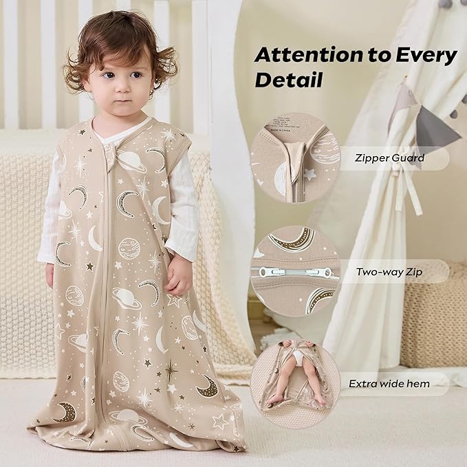 JELLYMONI Baby Sleep Sack 6-12 Months Wearable Blanket for Baby, 100% Cotton 2 Pack Infant Toddler Sleeping Sack Lightweight Soft 2-Way Zipper Sleepsack