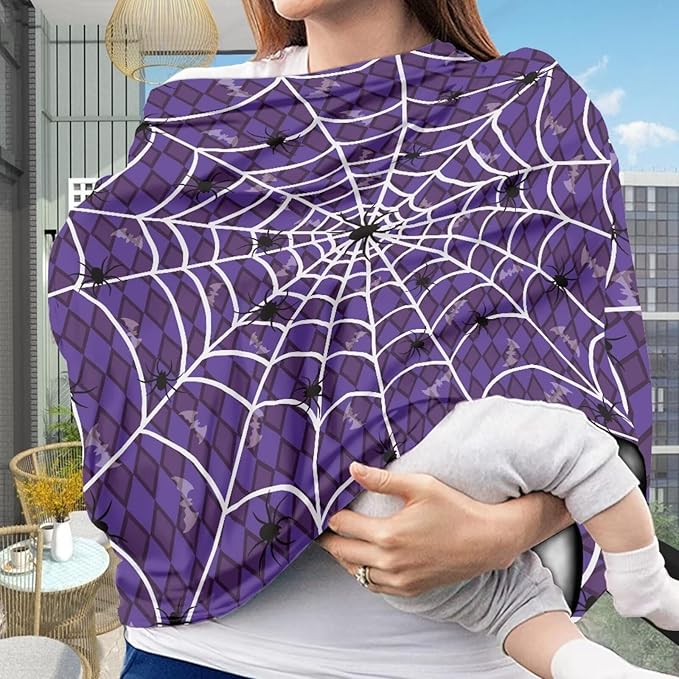 Binienty Halloween Spider Web and Bat Baby Car Seat Canopy Cover Halloween Decoration Nursing Cover for Breastfeeding Carseat Covers for Boy Girls