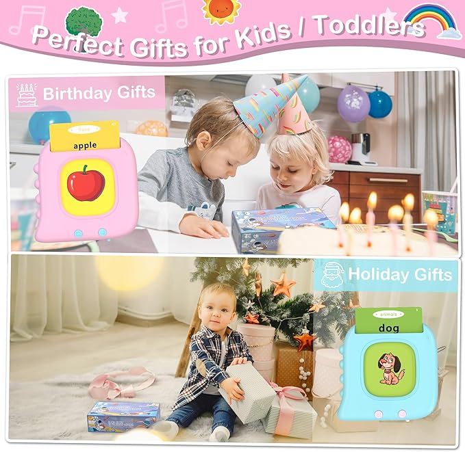 Talking Flash Cards for Toddlers 1-3, Educational Toddler Toys for 1 2 3 4 5 Years Old Girls Birthday Gift Idea, Montessori Learning Toy for Toddlers, Autism Sensory Toys, Pocket Speech Therapy Toy
