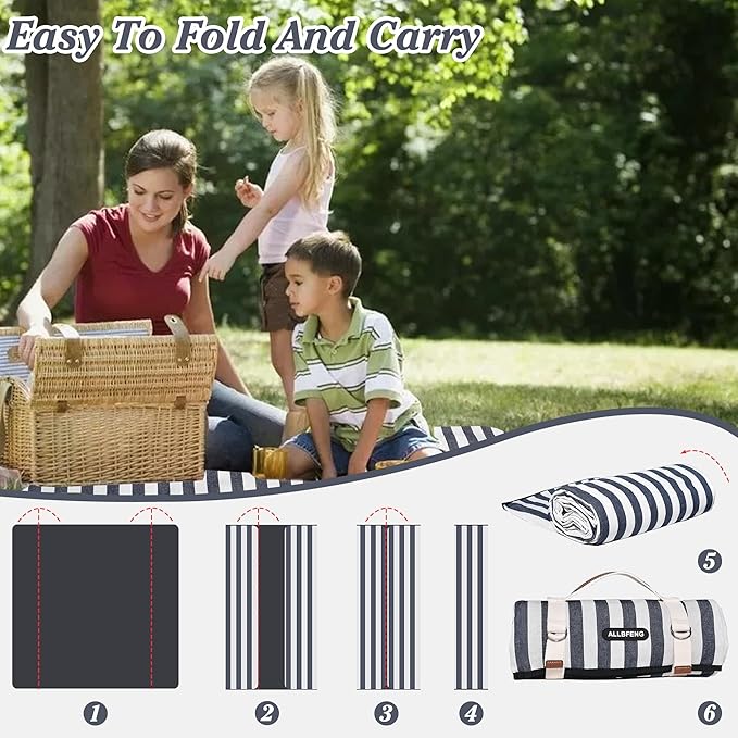 Picnic Blankets 80" x 60" Extra Large Outdoor Blanket Sand Free Foldable with Carry Strap for Beach, Camping, Park Grass, Hiking, Travel, Concerts, Indoors