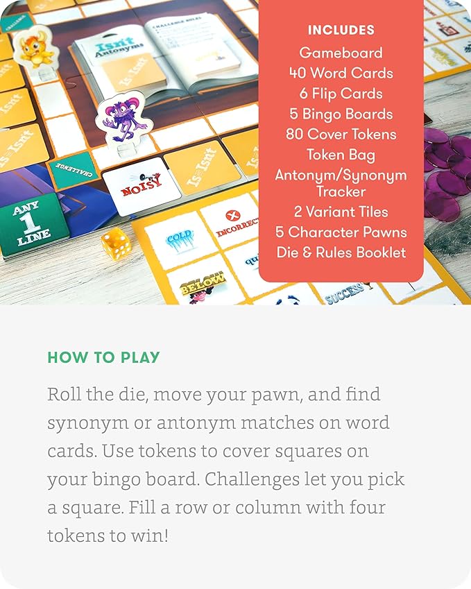 SimplyFun Is or Isn’t - Expand Vocabulary Skills by Identifying Synonyms and Antonyms - an Engaging and Educational Bingo Game for Kids - for 2 to 5 Players, Ages 6 & Up