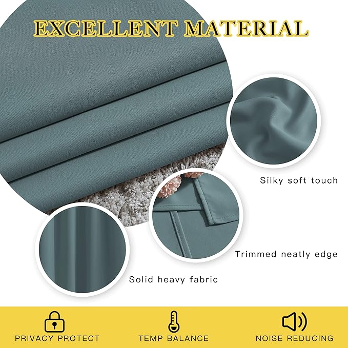 NICETOWN Greyish Blue Short Blackout Curtains for Bathroom - Window Treatment Thermal Insulated Grommet Light Blocking Curtains & Drapes for Bedroom/Kitchen (2 Panels, W37 x L48)