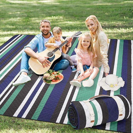 Picnic Blankets Outdoor Extra Large - 80"x80" Waterproof Beach Blanket, Machine Washable 3-Layer Foldable Park Mat with Sandproof Backing for Grass, Hiking, Travel, Concerts, Indoor (NavyBlue)