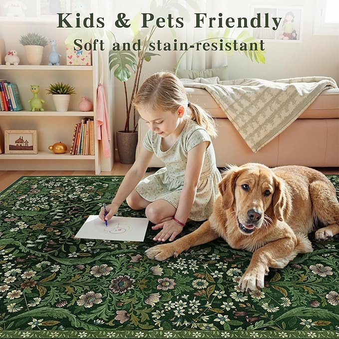 Floral 2x3 Entryway Rug,Washable Front Door Mat Indoor Non Slip Low Pile Small Carpet, Soft Green Boho Botanical Throw Rug for Bathroom Bedroom Kitchen Laundry Indoor Entrance