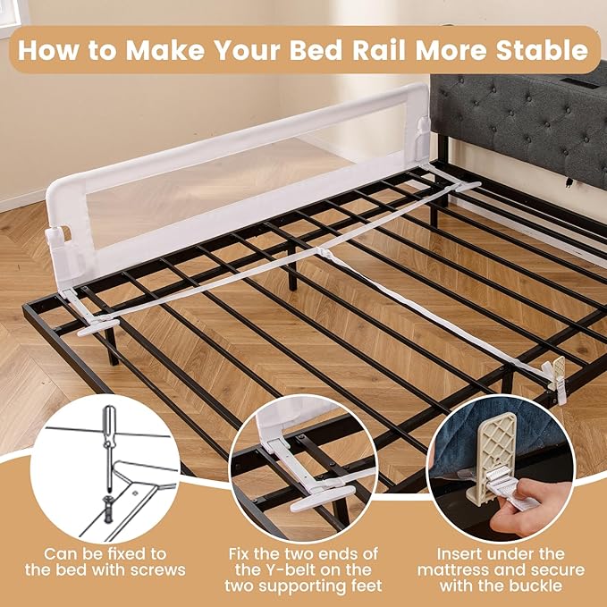 HONEY JOY Bed Rail for Toddlers, Extra Long, Foldable Portable Swing Down Safety Bed Guard Rail, Toddler Bed Rails for Crib, King Queen Full Twin Size Bed Mattress (White, 1 Pack, 71 Inch)