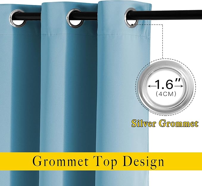 NICETOWN Blackout Small Curtains for Bedroom - Triple Weave Grommet Top Thermal Insulated Light Blocking Panels for Bathroom/Kitchen, Teal Blue, W34 x L50, Set of 2