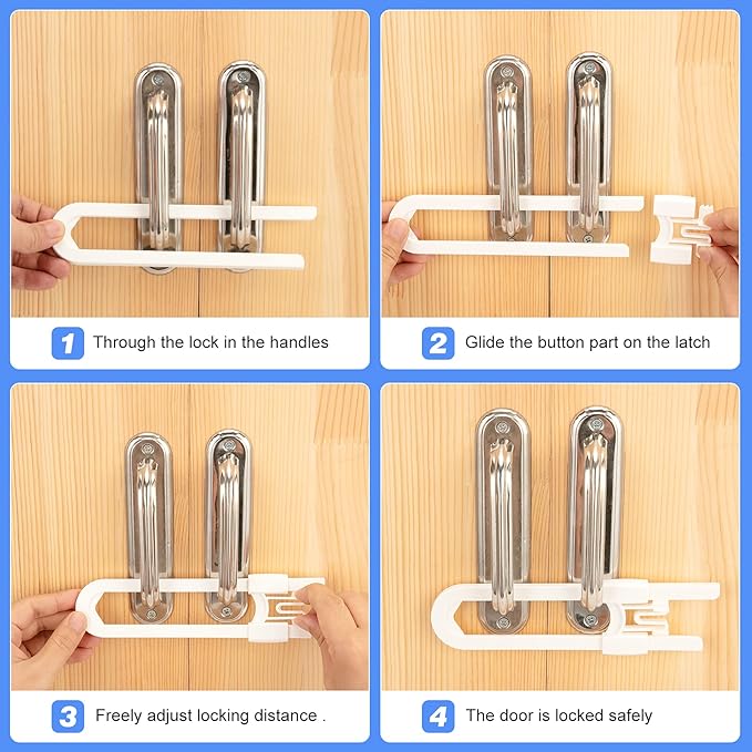 Vmaisi Baby Sliding Cabinet Locks - 4 Pack Adjustable U Shaped Child Safety Locks,Childproof Latches for Kitchen Bathroom Storage Cupboards Doors, Handles and Knobs White (4)