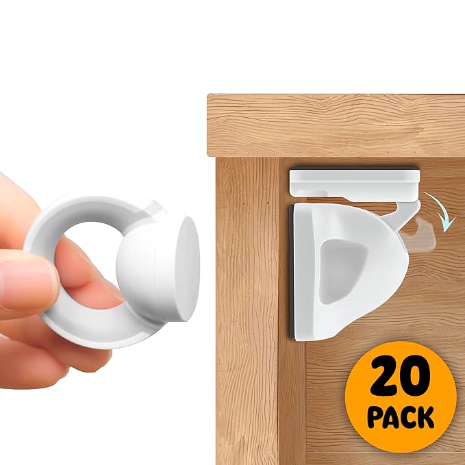 Booboo® Magnetic Child Safety Cupboard Locks for Children x20 Locks + x1 Key, Baby Proofing for Kitchen, Cabinets and Drawers, 30 Second Install No Drilling 3M Adhesive (20 Pack)