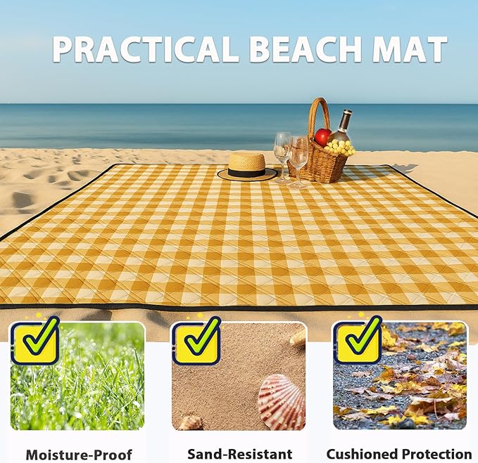 TigeJoy Extra Large Picnic Blanket Waterproof Foldable 80''x100'', Outdoor Picnic Mat Beach Blanket Sandproof for Park, Grass, Travel, Hiking, Camping Essentials, Gingham Picnic Blanket