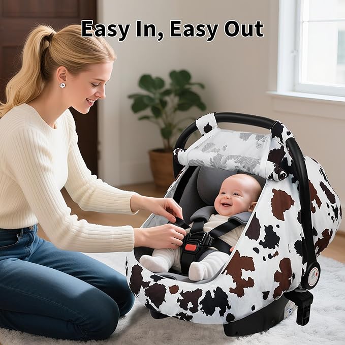 Elstey Car Seat Cover Baby, Minky Dot Carseat Covers Baby Girls, Lightweight Infant Car Seat Cover Canopy with 2 Layers Breathable Mesh Windows, Stroller Carrier for Babies Newborn Essentials