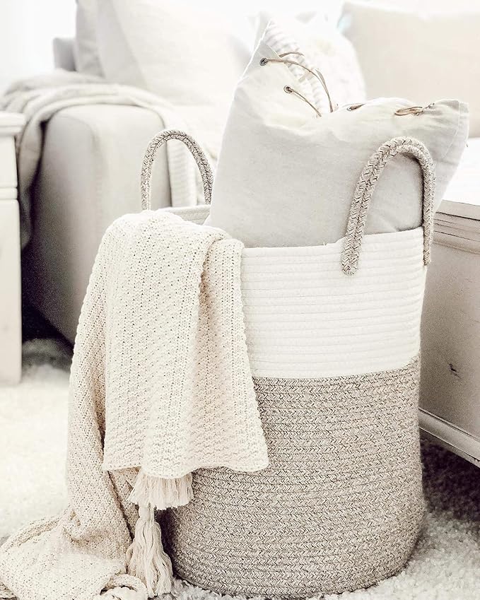 OrganiHaus Brown Toy Basket for Storage 15x18, Baby Laundry Basket, Throw Blanket Basket for Living Room, Large Woven Baskets for Storage, Tall Basket, Towel Basket & Blanket Holder for Bedroom