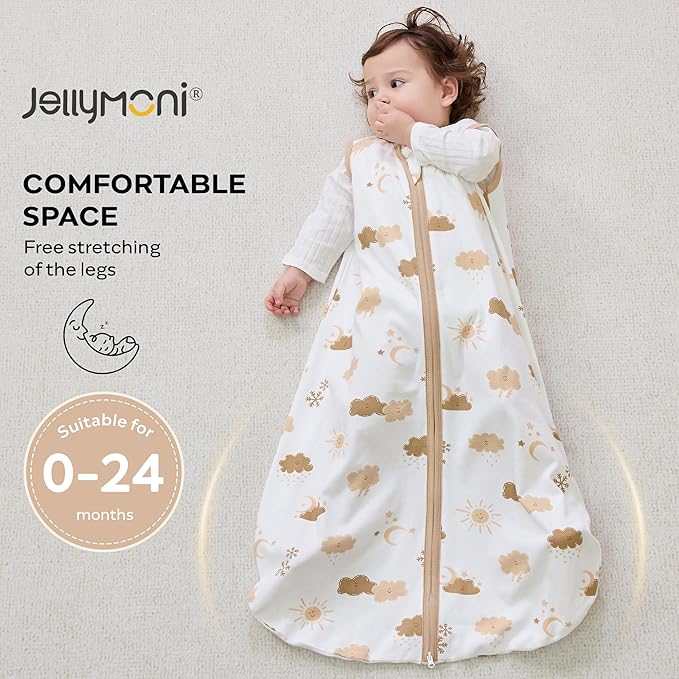 JELLYMONI Baby Sleep Sack 0-6 Months Wearable Blanket for Baby, 100% Cotton 2 Pack Infant Toddler Sleeping Sack Lightweight Soft 2-Way Zipper Sleepsack