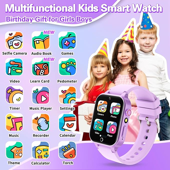 Vakzovy Kids Smart Watch Girls Gift for Girls Age 6-12, HD Touchscreen Kids Watch with 26 Games Camera Video Music Player Pedometer Educational Toys Christmas Birthday Gifts 5 6 7 8 9 10 Year Old