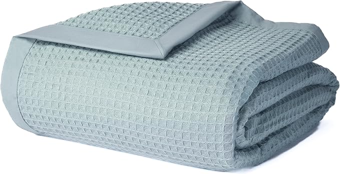 Salt Earth GOTS Certified 100% Organic Cotton Throw Blanket, 55" X 60" Blankets & Throws for Bed, Throw Blanket for Couch,Modern & Cozy Blanket, All Seasons Waffle Blanket, Soft Blanket (Silver Blue)