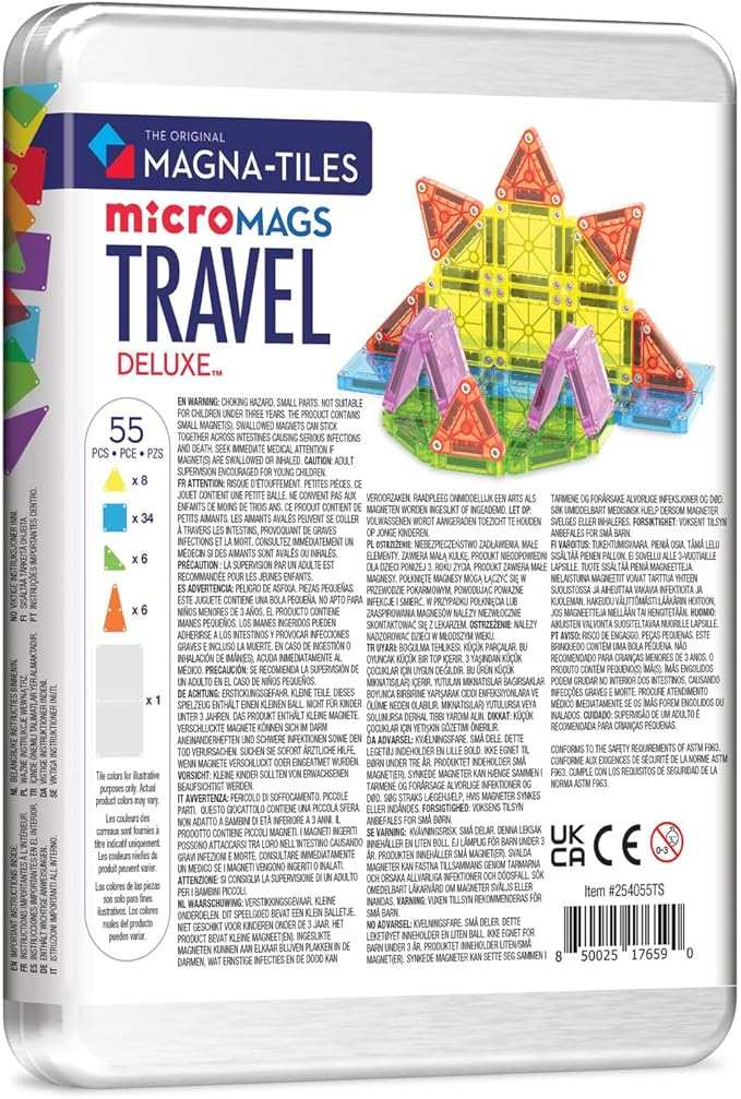 MAGNA-TILES microMAGS Travel Set Deluxe 55-Piece Magnetic Construction Set, The Original Magnetic Building Brand