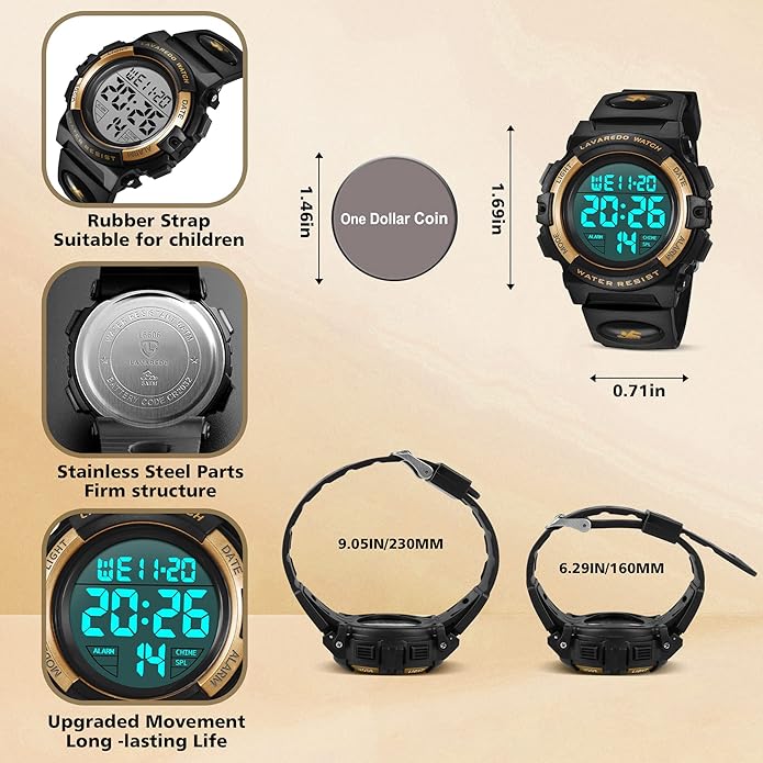 Kids Watch,Boys Watch for 3-15 Year Old Boys,Digital Sport Outdoor Multifunctional Chronograph LED 50 M Waterproof Alarm Calendar Analog Watch for Children with Silicone Band,Kids Gift