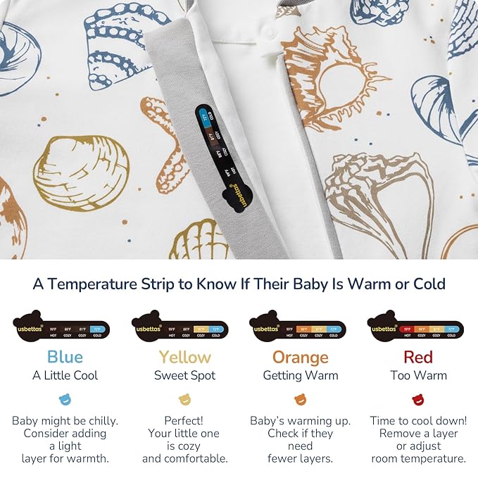 Baby Sleep Sack 6-12 Months, Cotton Detachable Long Sleeve Sleep Sack, 2.5 Tog Toddler Sleeping Sack with Temperature Strips, 2-Way Zipper Wearable Blankets for Newborns, Ocean