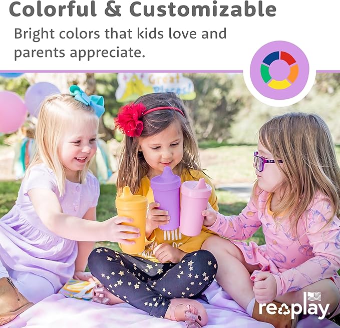Re-Play Sippy Cups for Toddlers - 10 Oz. Reusable Spill Proof Cups for Kids, Dishwasher/Microwave Safe - Made in USA - Set of 4-3.13" x 6.25" - Sea Glass