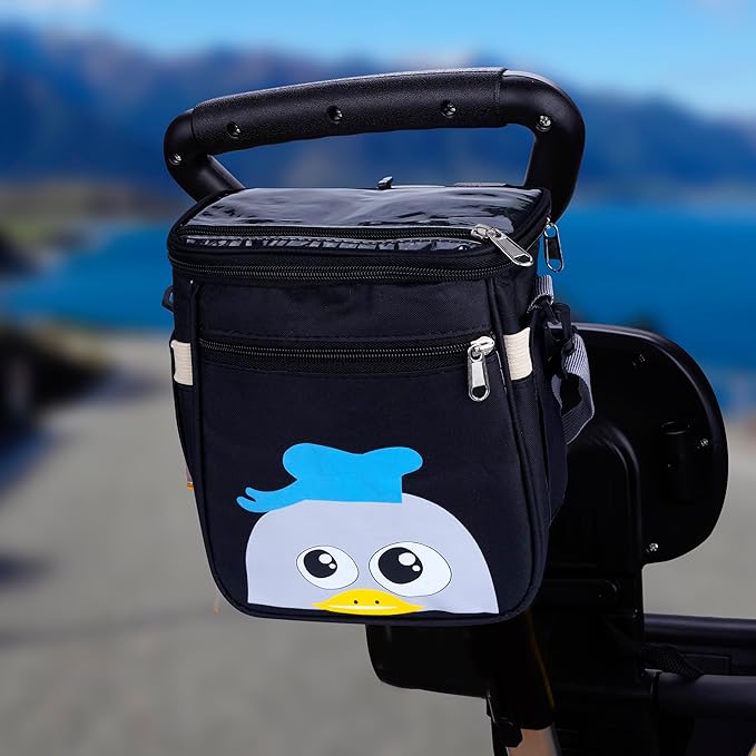 Baby Stroller Organizer Bag，Small Diaper Bag - Universal Stroller Organizer With Insulated Cup Holder,Pocket With Baby Wipes Dispenser，Adjustable Shoulder Strap(Black)