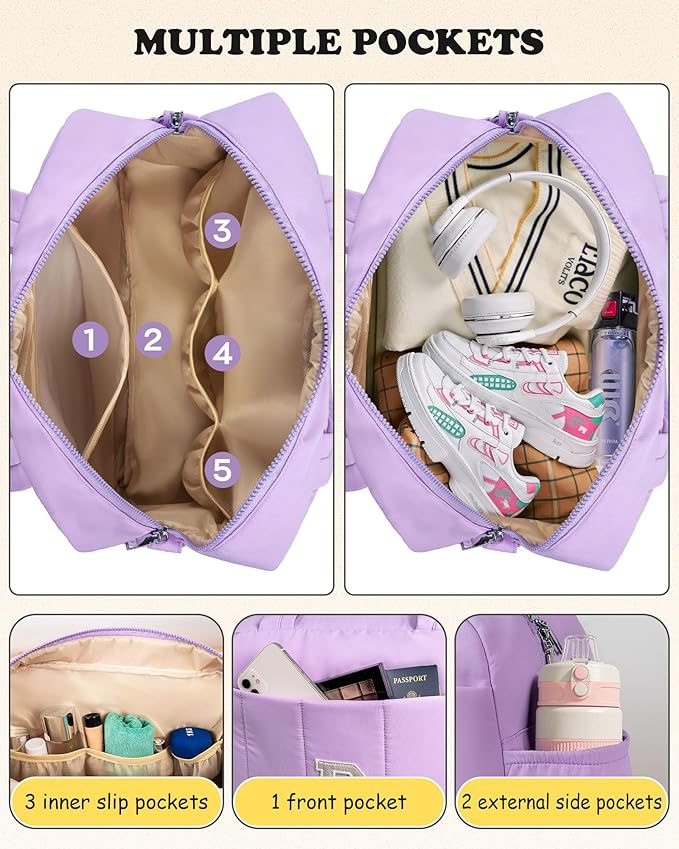 Initial Duffle Bag, Carry On Bags for Women，Gifts for Girls-Overnight Bag with Wet Pocket，Lightweight Travel Bags Personalized Gym Tote with Makeup Pouch