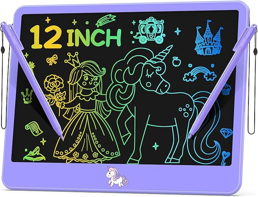 Hockvill LCD Writing Tablet for Kids 12 Inch, Kids Learning Toys Drawing Pad for Girls Boys, Unicorn Doodle Board for Toddlers 3 4 5 6 7 8 Year Old Travel Essentials, Christmas Birthday for Kids